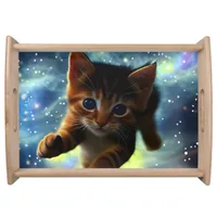 Kitten Flying in Space Serving Tray