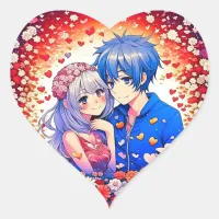 Cute Anime Themed Wedding  Heart Sticker