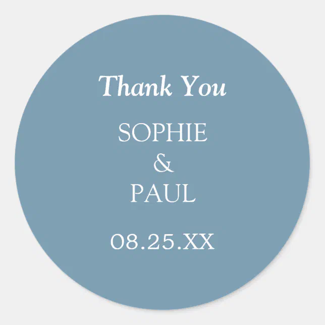 Elegant Dusty Blue Wedding Thank You Sticker