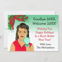 Ethnic Retro Lady Flipping the Bird Christmas Card