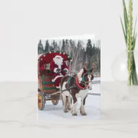 Santa Pinto Draft Horse Antlers Red Green Wagon  Card