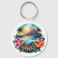 Hawaii Aloha Tropical Beach Mountains Travel Keychain