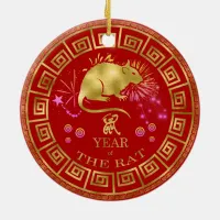 Chinese Zodiac Rat Red/Gold ID542 Ceramic Ornament