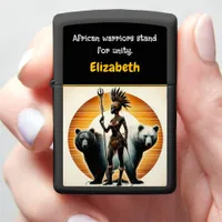 Warrior stands with bears in vibrant land zippo lighter