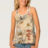 Peach Cream Cottagecore Watercolor Floral Tank Top