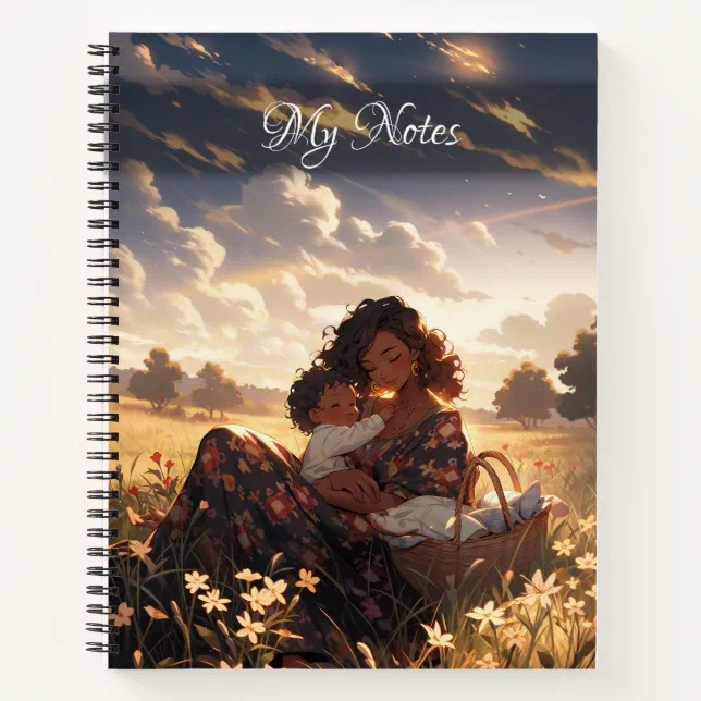 Anime mother in a morning meadow notebook