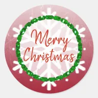 Burgundy Green Snowflake Merry Christmas Classic Round Sticker