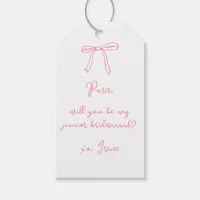 Chic Pink Coquette Bow Junior Bridesmaid Proposal Gift Tags