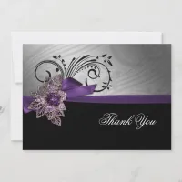 Purple FAUX ribbon vintage brooch Wedding Thank You Card