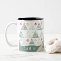 Retro Green Christmas Trees Modern Abstract Unique Two-Tone Coffee Mug