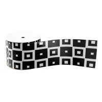 Contemporary Trendy Black & White Squares Pattern Grosgrain Ribbon