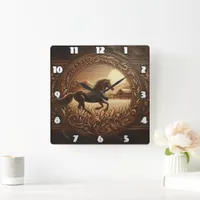 Majestic Horse Running Through Golden Fields Square Wall Clock