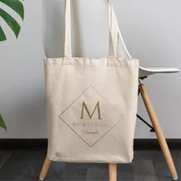 Elegant Golden Custom Monogram & Name Bridesmaid  Tote Bag