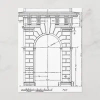 vintage architectural graphic black and white postcard