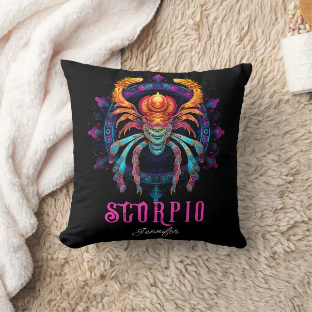 Psychedelic Art Scorpio Zodiac Name  Throw Pillow