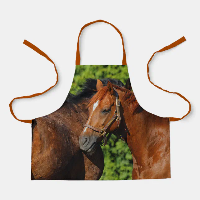 Two Beautiful Chestnut Horses in the Summer Sun Apron