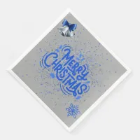 Merry Christmas in Blue on Silver | Paper Dinner Napkins