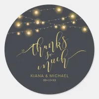 Modern String Lights Wedding Thanks Gold ID585 Classic Round Sticker