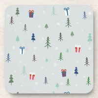 Christmas forest with presents and trees and snow beverage coaster