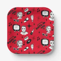 1950's Retro Graphics Nostalgic Birthday    Paper Plates