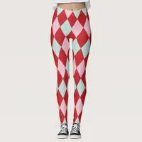 Red Pink & Mint Christmas Argyle Leggings