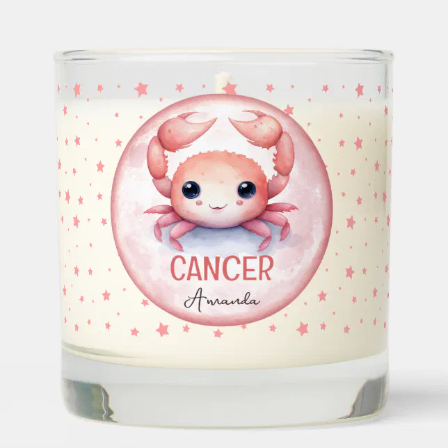 Cute Watercolor Illustration Cancer Zodiac Name Scented Candle