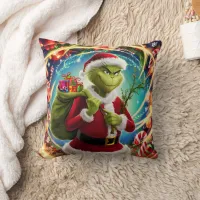 The Grinch preparing for a holiday heist Throw Pillow