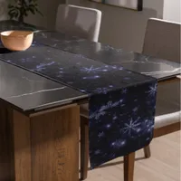 White Snowflakes Midnight Blue Bkgrd Table Runner