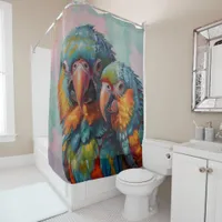 Love in Color: A Parrot Portrait bathroom Shower Curtain