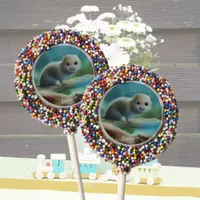 Cute baby otter in pond - personalizable     chocolate covered oreo pop