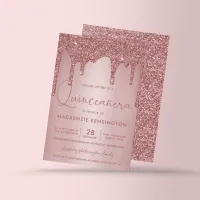 Rose Gold Sparkle Glitter Drips Quincea&#241;era Invitation