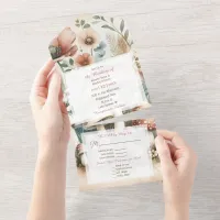 Vintage Watercolor Cottage Core Wedding All In One Invitation