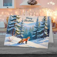 Red Fox in Snow Winter Landscape Merry Christmas Holiday Card