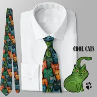 Cool Cat Pattern Neck Tie