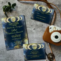 Elegant Celestial Blue & Gold Detail QR code Enclosure Card