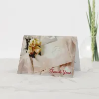 Elegant Ivory & Yellow Rose Wedding Thank You Card