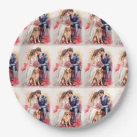 Beautiful Wedding Couple Watercolour Paper Plates