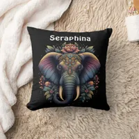 Floral dawn elephant art throw pillow