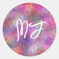 Monogrammed Pink and Purple Digital Art    Classic Round Sticker