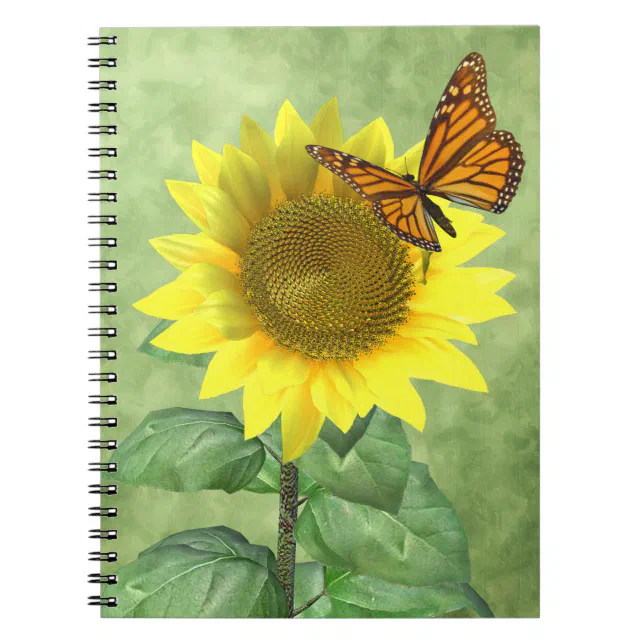 Pretty Yellow Sunflower and Orange Butterfly Notebook