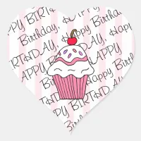 Cute Pink Birthday Cupcake Heart Sticker