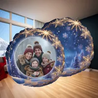 Magical Christmas time - golden snowflakes, photo Round Pillow