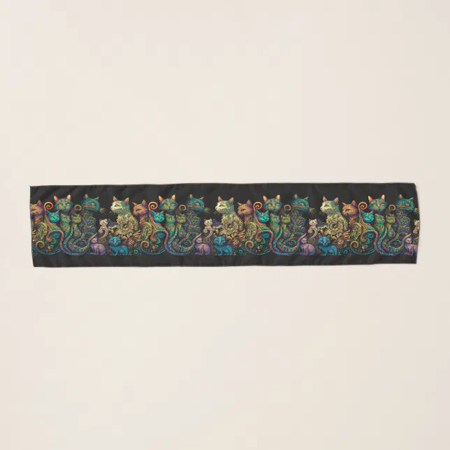 Stylized Cat Tribe Colors on Black Frieze Scarf