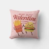 Fast Food Be My Valentine Pink Fries Cheeseburger Throw Pillow