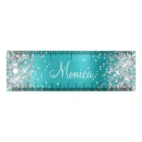 Silver Glitter Turquoise Blue Foil Ruler