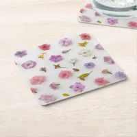 Pretty Floral Blossoms, Unique Photo Mock-up Style Square Paper Coaster