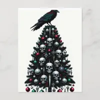 Gothic Skulls and Raven Christmas Tree Postcard