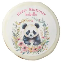 Panda Bear in Flowers Girl's Birthday Personalized Sugar Cookie
