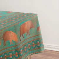 Southwest Cute Javelina Family Copper Teal Small Tablecloth