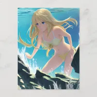 Blond in a Bikini Underwater Photo Anime  Postcard